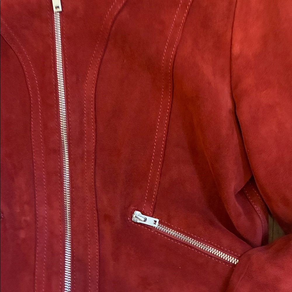 IRO Women's Cranberry Red Smokin’ Hot Suede Zip Moto Jacket Medium - Picture 5 of 9